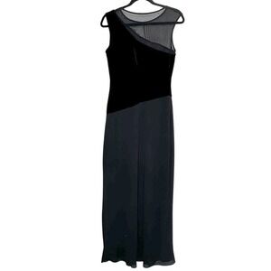 Ever Beauty Maxi Dress 8 Black‎ Velvet Mesh Illusion Asymmetrical 90s Vintage